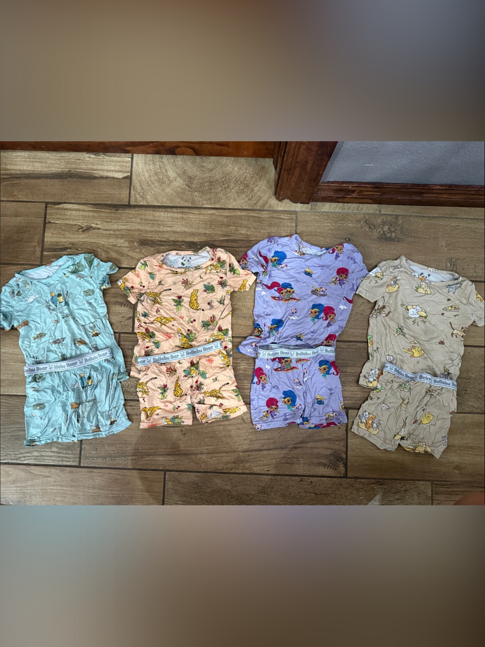 Girls' Short Sleeve Pajama Set - Multi Print (Blue, Peach, Purple, Tan)